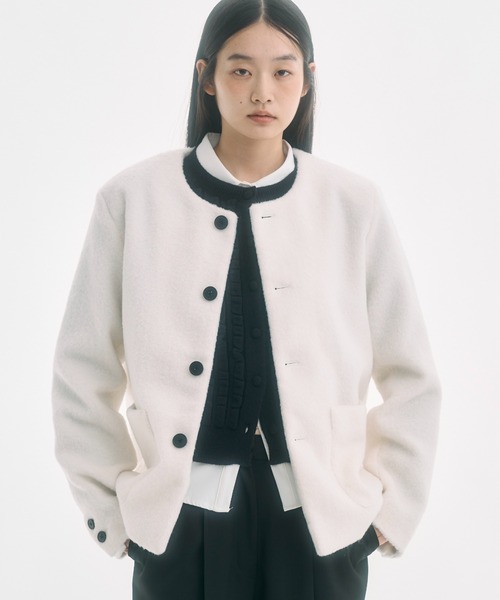 FEKETE | no collar wool shaggy jacket / ノーカラーウールシャギー