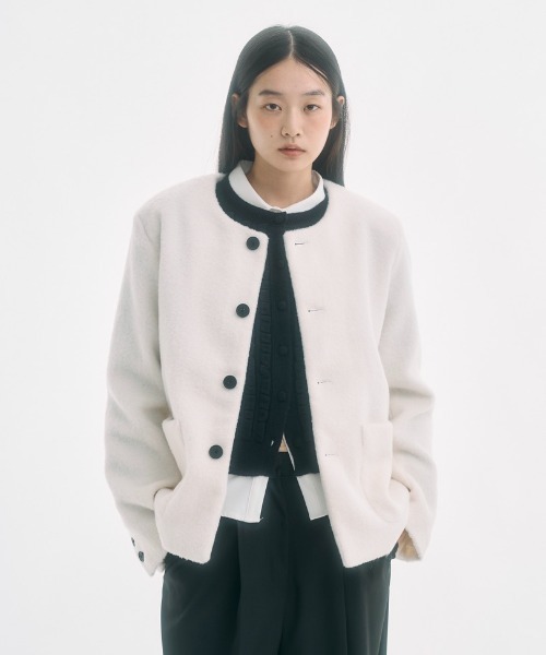 FEKETE | no collar wool shaggy jacket / ノーカラーウールシャギー