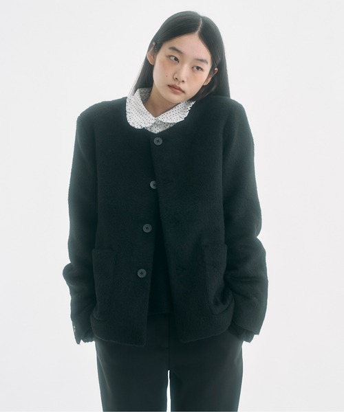 FEKETE | no collar wool shaggy jacket / ノーカラーウールシャギー