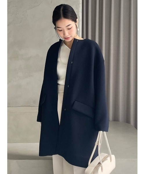 MILA OWEN | ノーカラーフラップポケット付きポンチコート - Buyee, an