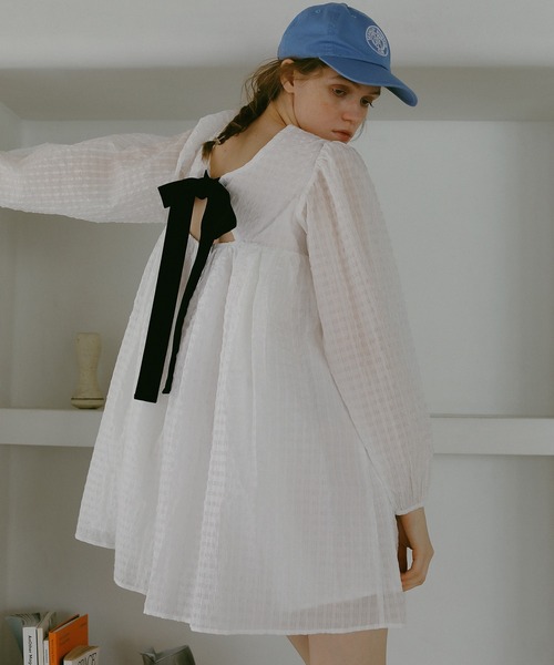 EFOLE バック ベロアリボン チェック ミニ ワンピース セール】バック ベロアリボン チェック ミニ ワンピース（ワンピース