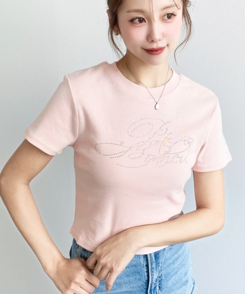 MOMENT+ | ラインストーンロゴ半袖チビTシャツ - Buyee, an Online 