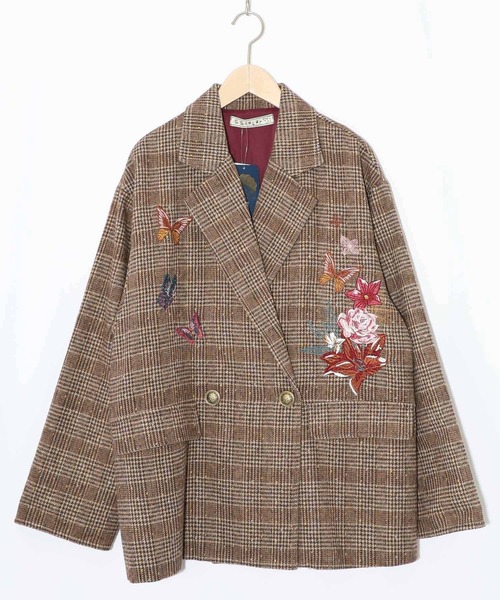 IS SCOLAR | 553294：ダンボールニット×ツイード花刺繍ブルゾン