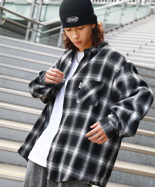 MSG | ヴィンテージ加工 オンブレチェック長袖ラウンドカットショート