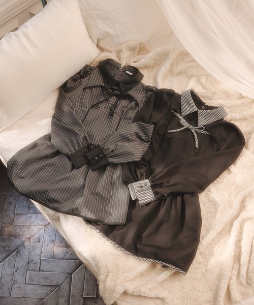 Pal elfy 胸開き配色ワンピース ブラック PAL ELFY | クロップドレース