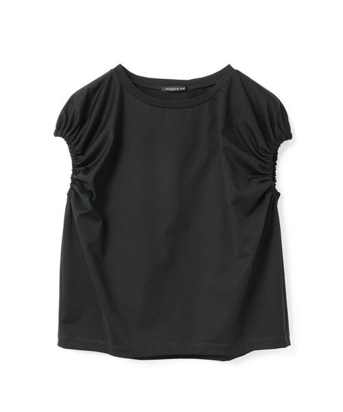 【美品】mizuiroindリネンコクーンシャツ 半袖　黒 mizuiro ind｜リネンスタンドカラーコクーンシャツ - MARcourt