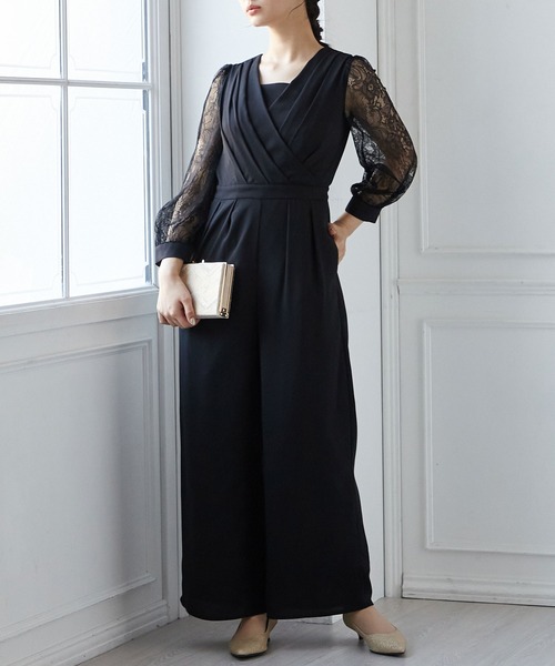 美品【aimer anche】袖付きカシュクールオールインワン L グレー Aimer エメ 袖付きカシュクールオールインワン ライトグレー/M