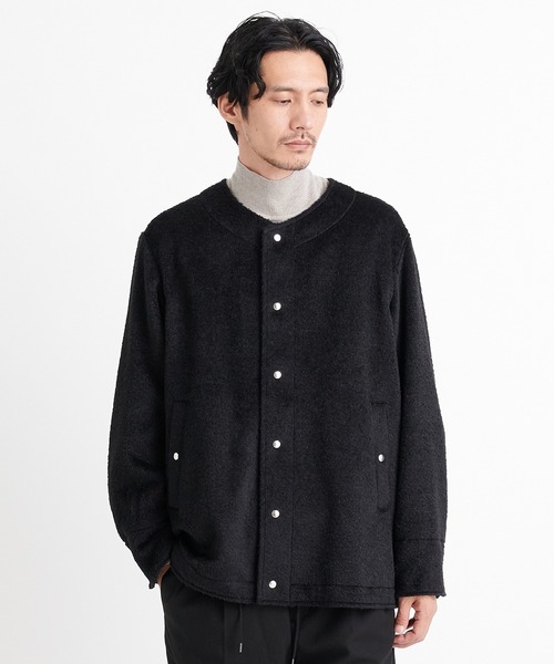 SASQUATCH 嬉し fabrix オンブレチェックノーカラーウールジャケットL