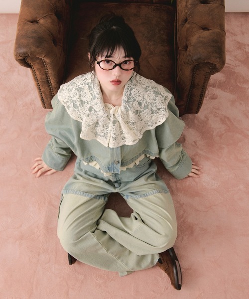 トップス loin nuit spanglelace collar blouse LOIN NUIT | spanglelace collar blouse / スパンコールレースカラー