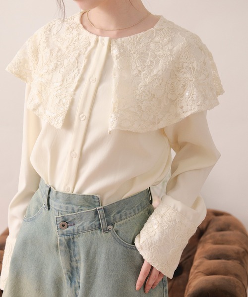 LOIN NUIT | spanglelace collar blouse / スパンコールレースカラー