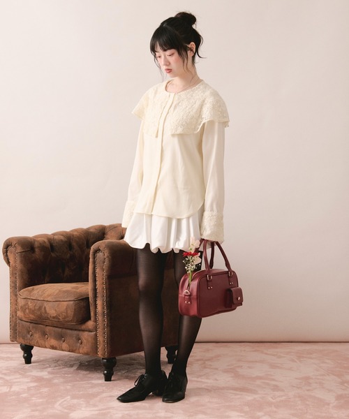 LOIN NUIT | spanglelace collar blouse / スパンコールレースカラー