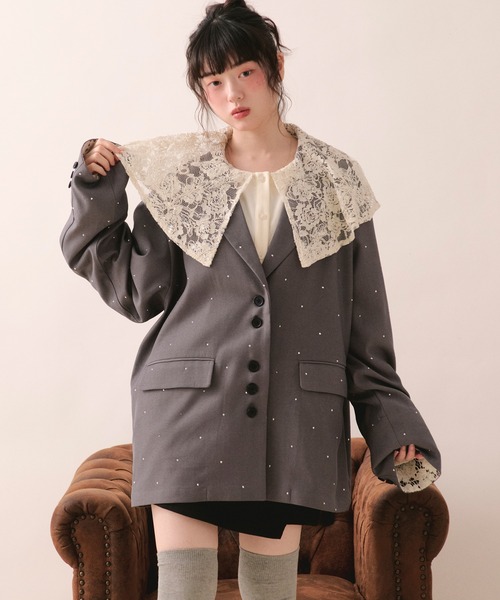 LOIN NUIT | spanglelace collar blouse / スパンコールレースカラー