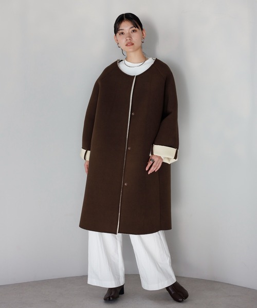 ENC | 【動画あり】double faced collarless bonding coat / ダブル