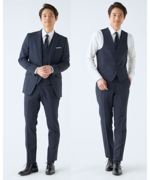 SUITS SEIECT ネイビー 3ピース ビジネススーツ 無地　シルク混 SUITS SEIECT ネイビー 3ピース ビジネススーツ 無地シルク混