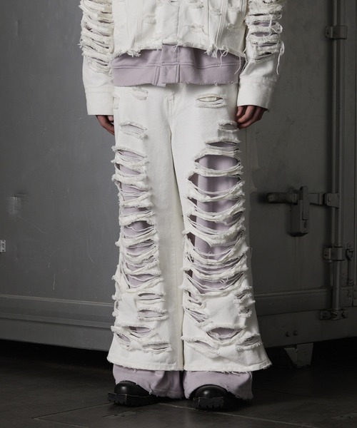 GRANCY | 【GRANCY】Sweat Docking Design Damage Buggy Denim Pants