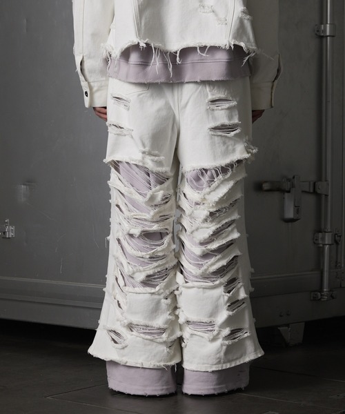 GRANCY | 【GRANCY】Sweat Docking Design Damage Buggy Denim Pants