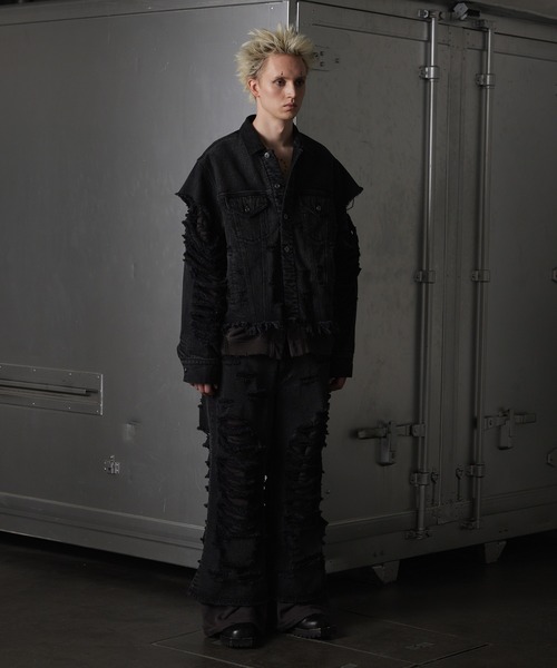 GRANCY | 【GRANCY】Sweat Docking Design Damage Buggy Denim Pants