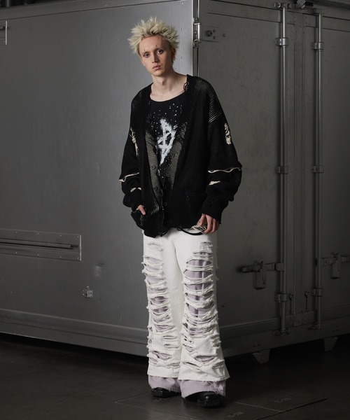 GRANCY | 【GRANCY】Sweat Docking Design Damage Buggy Denim Pants