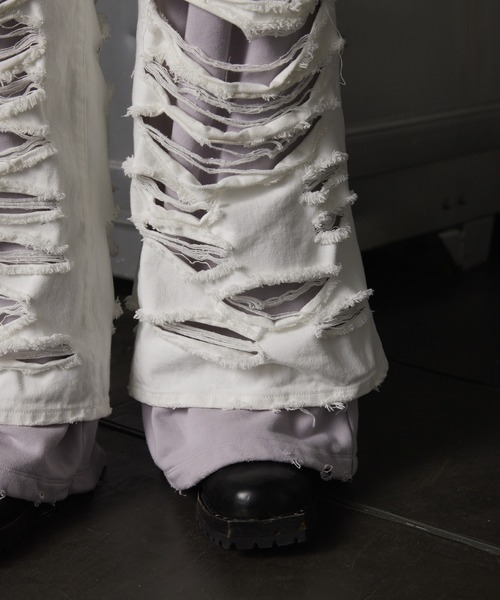 GRANCY | 【GRANCY】Sweat Docking Design Damage Buggy Denim Pants