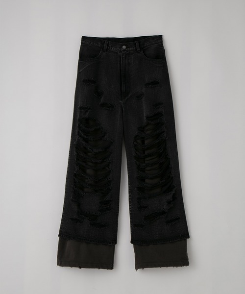 GRANCY | 【GRANCY】Sweat Docking Design Damage Buggy Denim Pants