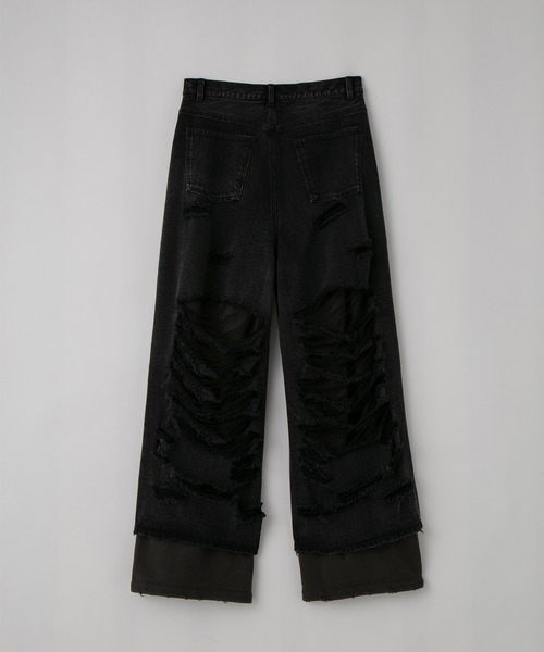 GRANCY | 【GRANCY】Sweat Docking Design Damage Buggy Denim Pants