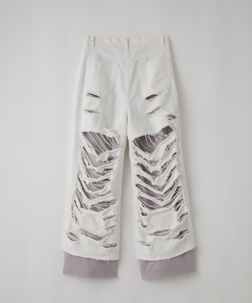 GRANCY | 【GRANCY】Sweat Docking Design Damage Buggy Denim Pants