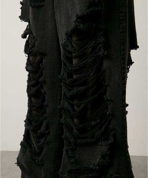 GRANCY | 【GRANCY】Sweat Docking Design Damage Buggy Denim Pants