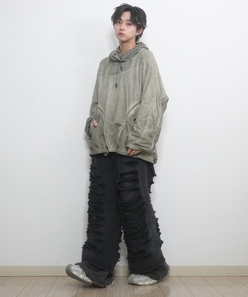 【GRANCY】　スウェットドッキングデザインダメージバギーデニムパンツ GRANCY | 【GRANCY】Sweat Docking Design Damage Buggy Denim