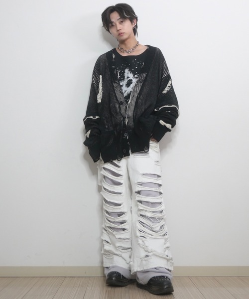GRANCY | 【GRANCY】Sweat Docking Design Damage Buggy Denim
