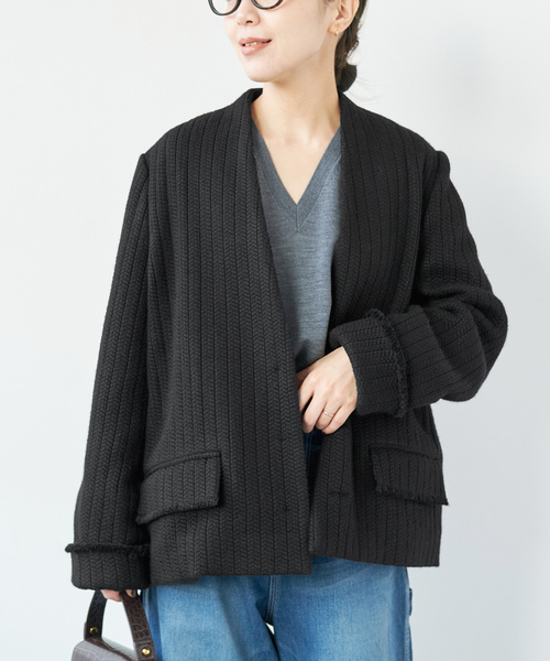 Plage ブラック ノーカラージャケット かのこです。PLAGE ノーカラー