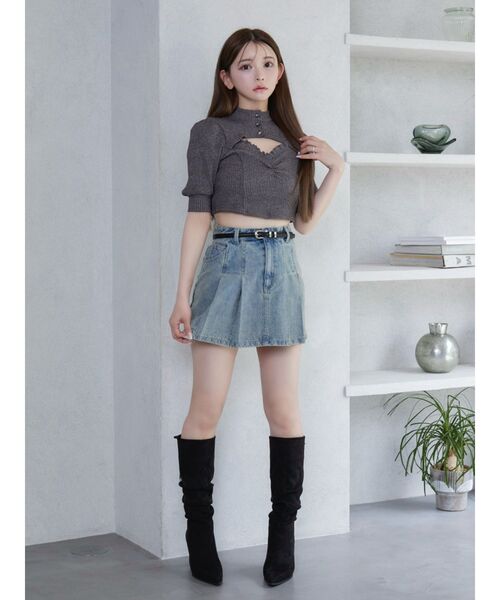 EATME ビジューボタンデコルテリブTOP ビジューボタンデコルテリブTOP（Tシャツ/カットソー）｜EATME