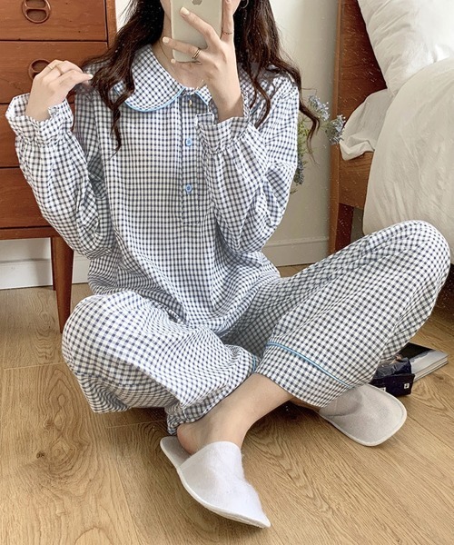 DAY CLOSET | レディース 大きな襟のギンガムチェックセットアップ