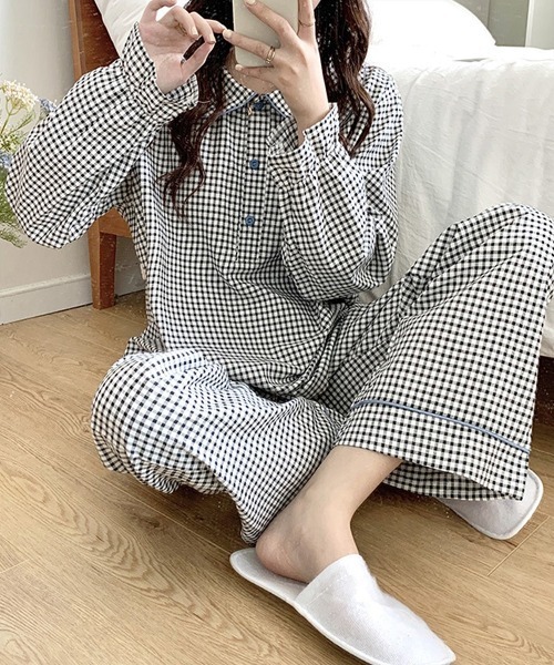 DAY CLOSET | レディース 大きな襟のギンガムチェックセットアップ