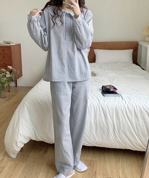 DAY CLOSET | レディース 大きな襟のギンガムチェックセットアップ