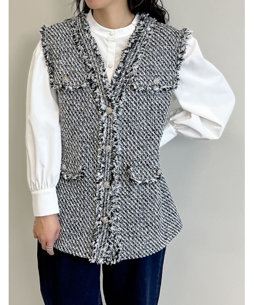 Sacai】フリンジ ツイード ベスト【送料関税込】 フリンジツイードベスト