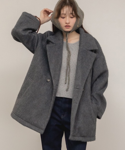 moi tytto 取り外しリボン付き シャギーミディ丈コート