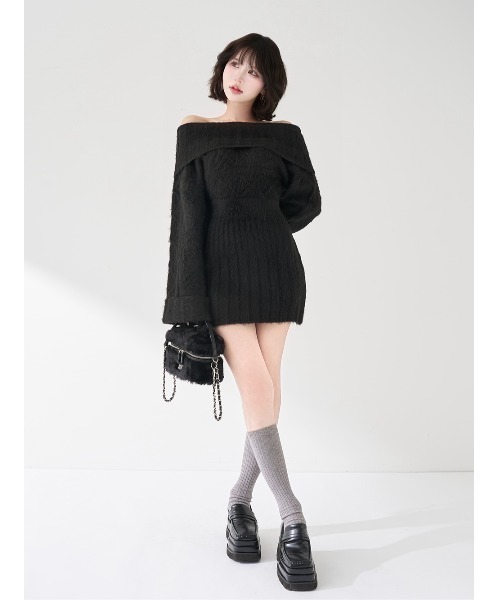 DARICH | ヘアリーオフショルニットミニワンピース - Buyee, an Online
