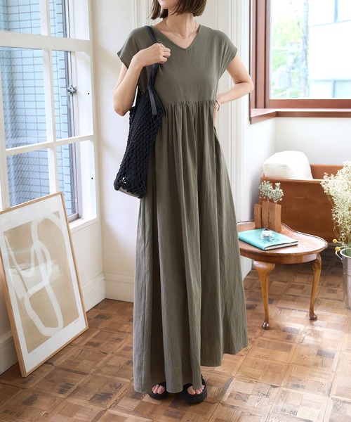 エムズグレイシー【極美品】ベルベットコンビワンピース 半袖 フレンチスリーブ KOBE LETTUCE | [フレンチスリーブ・ノースリーブ]前後2Wayリネン