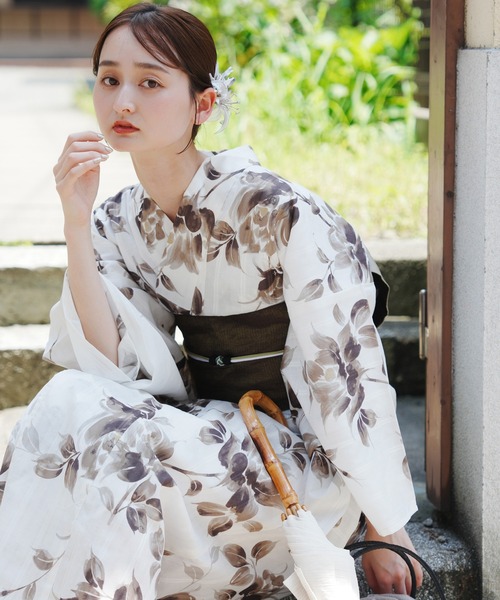 UTATANE | 浴衣3点セット 綿麻 涼しげ上品糸菊 - Buyee, an