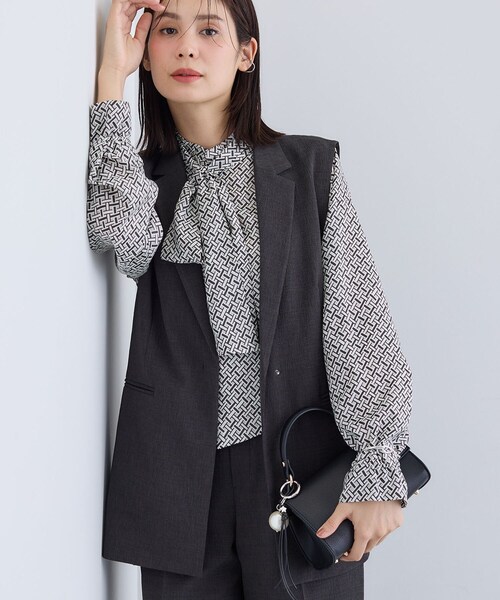 INDIVI | 【セットアップ可能】凹凸ストレッチ素材テーラードカラー