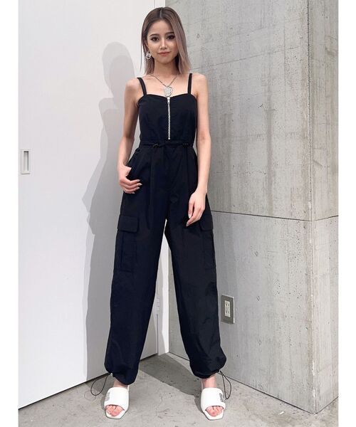 GYDA フロントZIPデザインスキニーデニムサロペ（フレアZIP