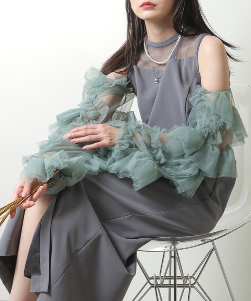 KANA | ノースリーブ ジャガード コクーン ドレス オケージョン