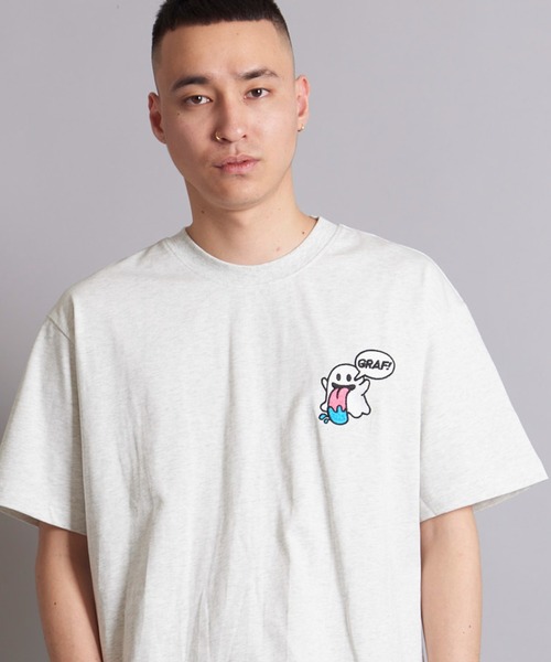 tシャツ GRAF＆WU ゴースト刺繍 クロップド丈 スリムフィット 半袖Tシャツ レディース GRAF＆WU tシャツ ゴースト刺繍 クロップド丈 スリムフィット