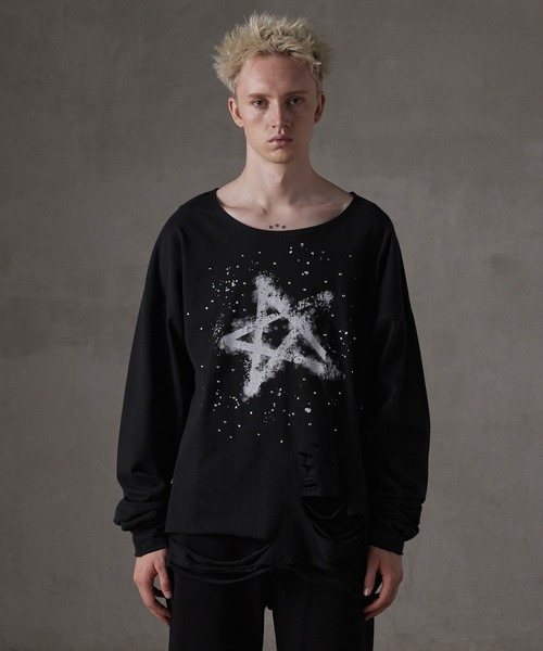 GRANCY | 【GRANCY】LinestoneDesign Graphic Damage LongTee / ライン