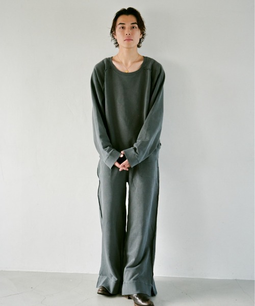 Camphor wood】2タックワイドバギーフレアスラックス 杢グレー campor