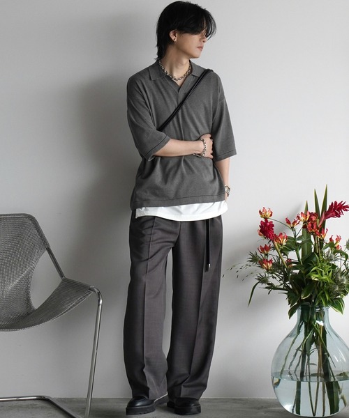 トップス wym lidnm PIN BORDER KNIT POLO PIN BORDER KNIT POLO - メルカリ