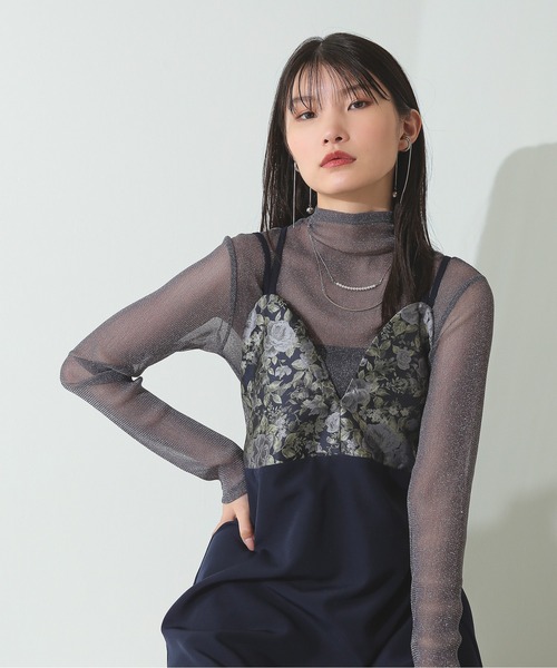 KANA | ラメ シアー トップス 花柄ワンピ 2点セット パーティードレス