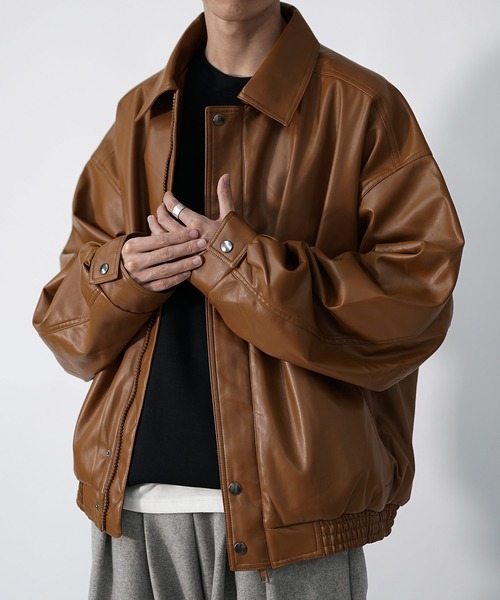 【限定】ブルゾン UMBROアンブロ 別注 PUレザージャケット　ブラウン 限定】ブルゾン UMBROアンブロ 別注 PUレザージャケット ブラウン