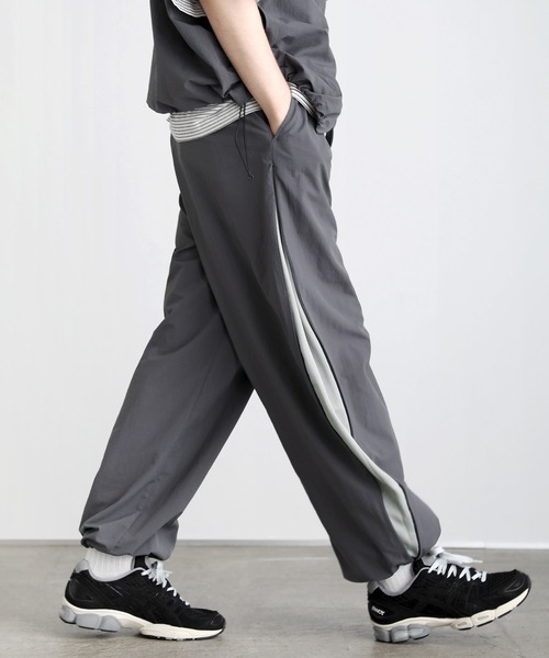 GRANCY ボタンレイヤードデザインナイロンパンツ グレー Sサイズ