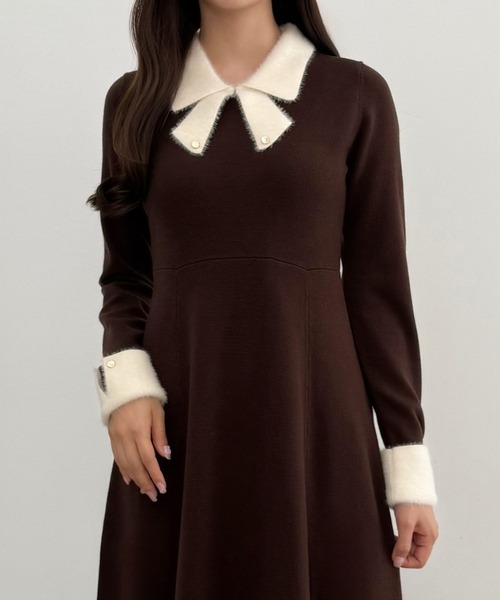 CENEA | バイカラーリボンニットワンピース[高身長サイズMT/低身長
